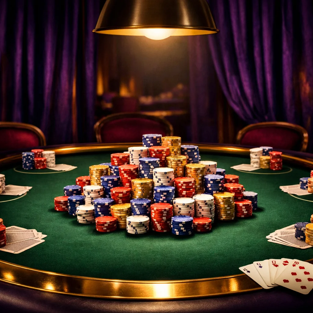 Gestapelde gouden casino chips in close-up